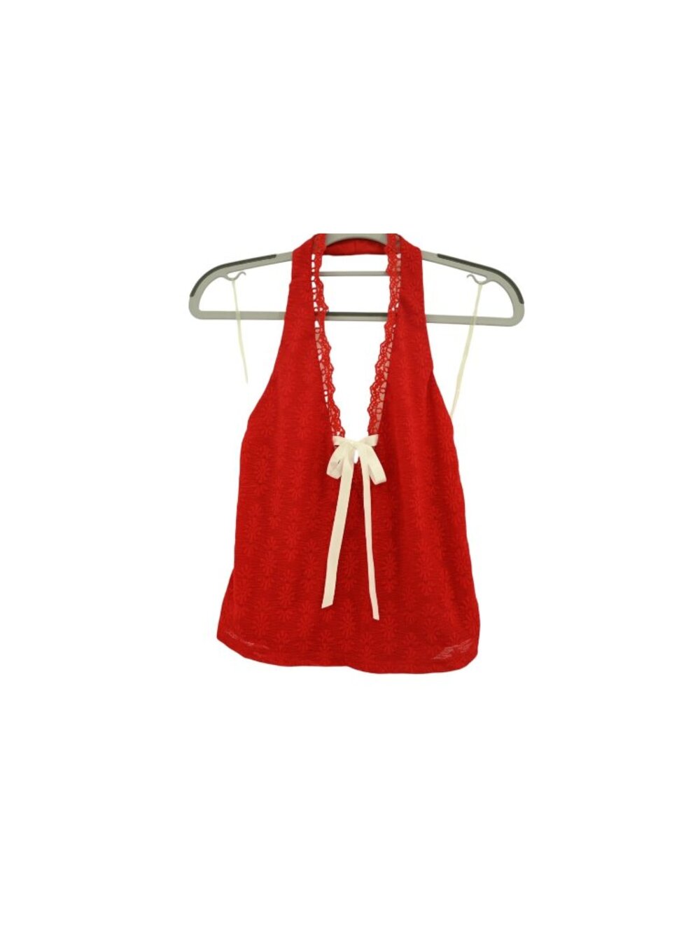 NWT Wild Fable Halter Top Floral Lace Sz XS Red Ribbon Tie Y2K Romantic Summer